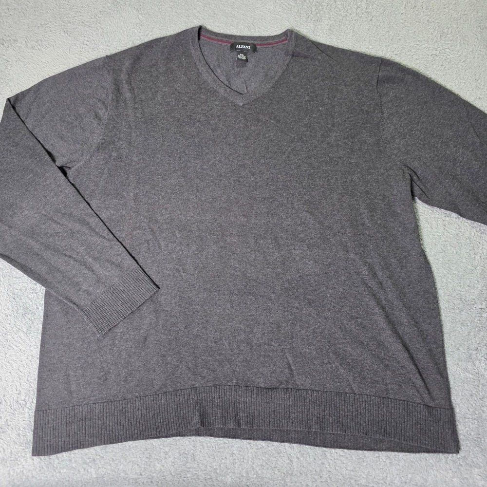 Alfani Mens XXL V-Neck Sweater Charcoal Gray Cotton Blend Knit Pullover 5794